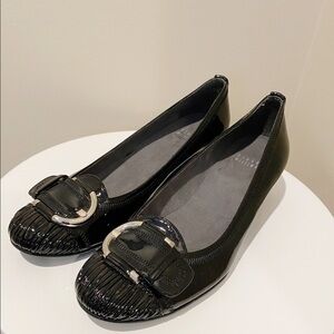 Stuart Weitzman Black Patent Buckle Wedge Heels‎ 9